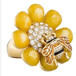 NWT 100% AUTH Kate Spade Yellow Flower Queen Bee Cocktail Ring Sz 7